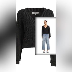 XL Madden NYC Juniors Black Beauty Cable Knit V-Neck Pullover Sweater